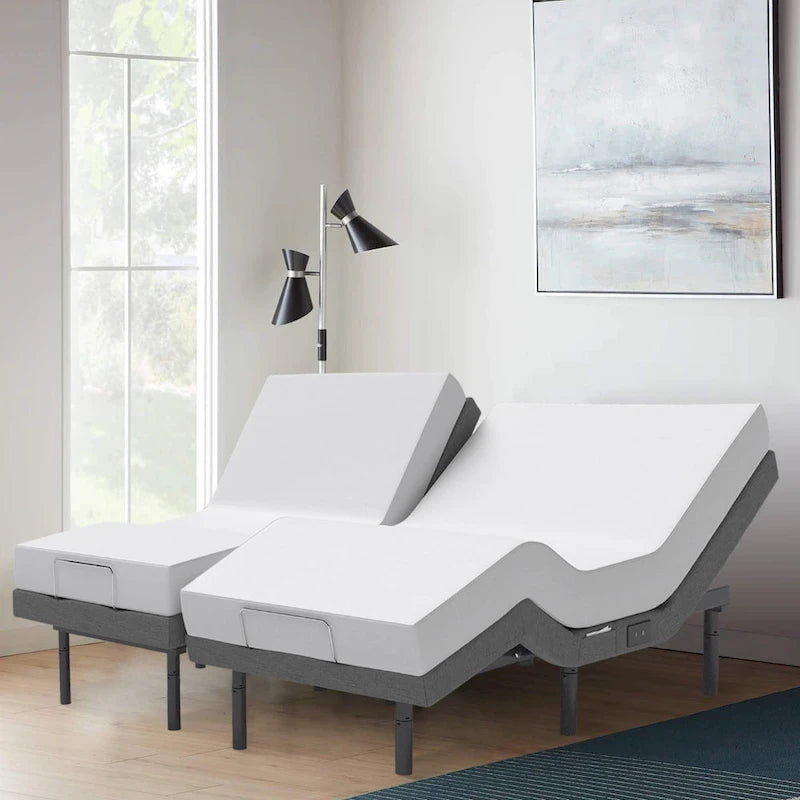 Verstellbares Bett mit 14-Zoll-Matratze, Anti-Schnarch-Voreinstellung, Dual-Massage, USB-Anschlüssen, App-Steuerung, Fernbedienung, Unterbettbeleuchtung