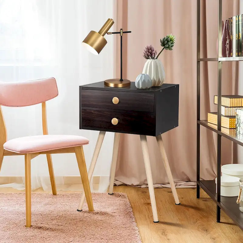Nachttisch mit 2 Schubladen im Mid-Century Modern Stil, 2er-Set