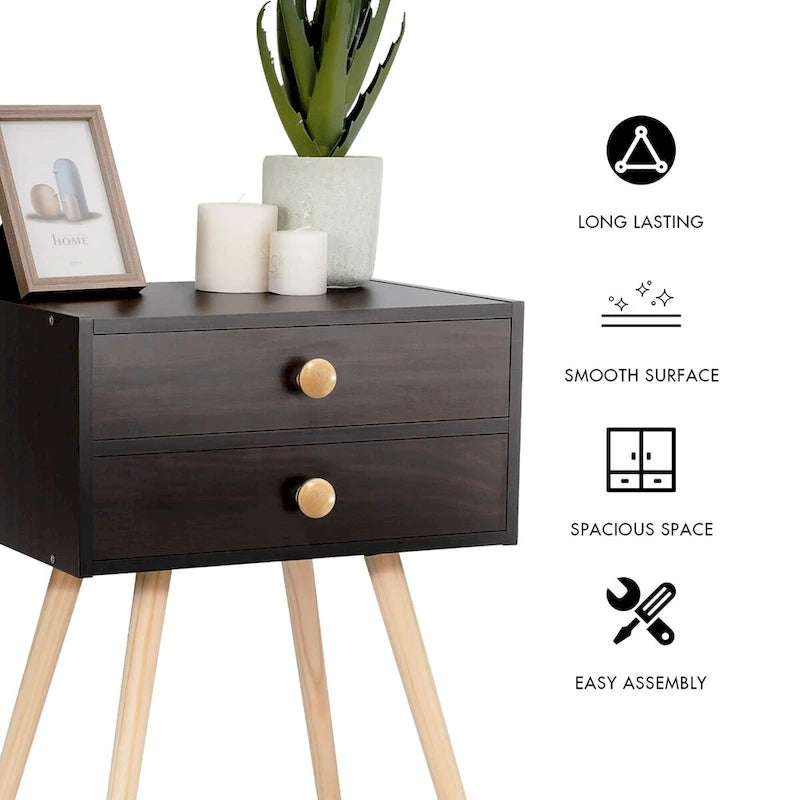 Nachttisch mit 2 Schubladen im Mid-Century Modern Stil, 2er-Set
