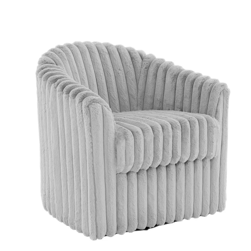 Akzentstuhl aus Kunstkaninchenfell, 360-Grad-drehbare Fasssessel, 2er-Set