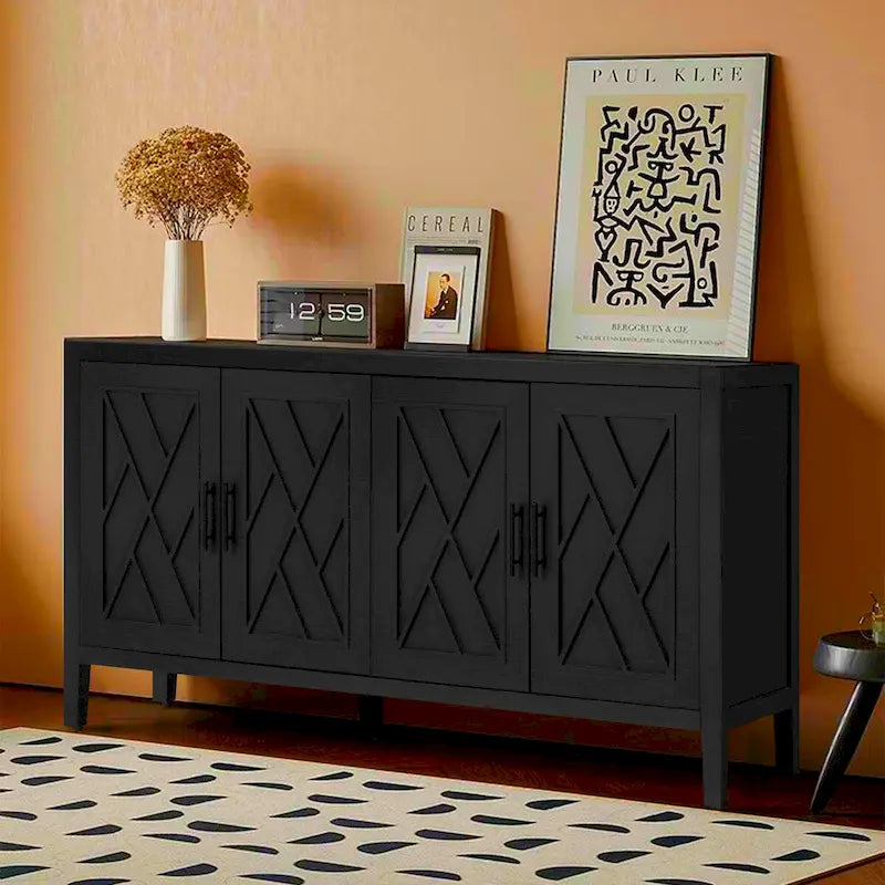 Akzent-Sideboard mit vier Türen, Stauraumschrank, Buffet für Esszimmer, Eingangsbereich und Flur
