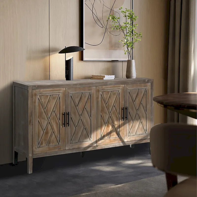 Akzent-Sideboard mit vier Türen, Stauraumschrank, Buffet für Esszimmer, Eingangsbereich und Flur