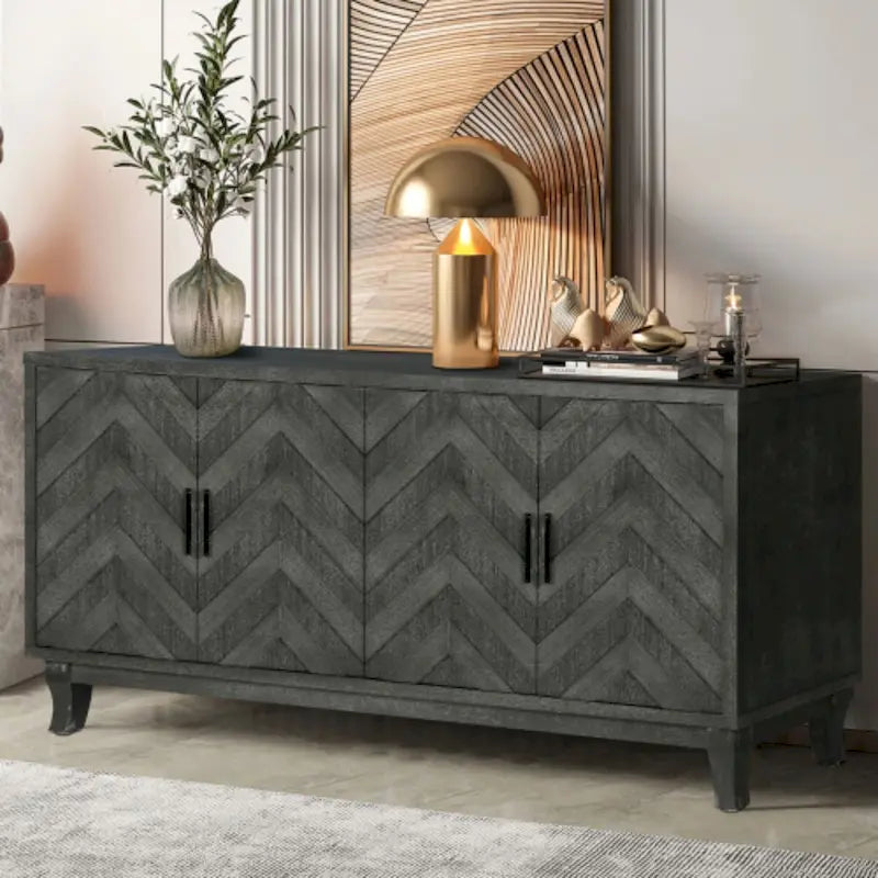 Akzent-Sideboard mit vier Türen, Stauraumschrank, Buffet für Esszimmer, Eingangsbereich und Flur