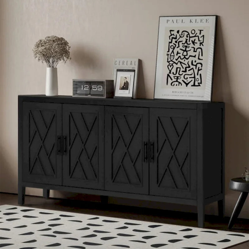 Akzent-Sideboard mit vier Türen, Stauraumschrank, Buffet für Esszimmer, Eingangsbereich und Flur