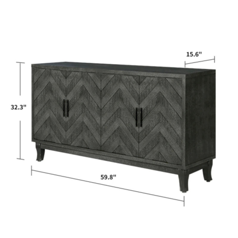 Akzent-Sideboard mit vier Türen, Stauraumschrank, Buffet für Esszimmer, Eingangsbereich und Flur