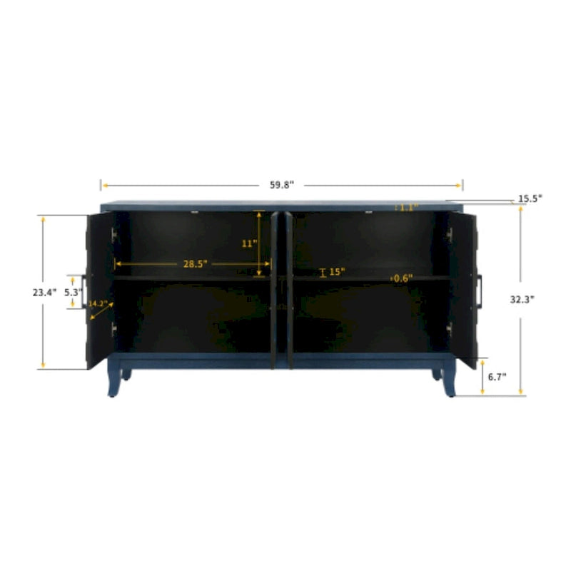 Akzent-Sideboard mit vier Türen, Stauraumschrank, Buffet für Esszimmer, Eingangsbereich und Flur