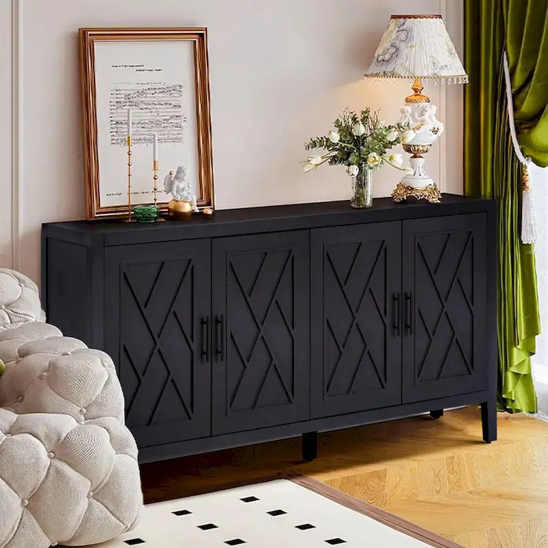 Akzent-Sideboard mit vier Türen, Stauraumschrank, Buffet für Esszimmer, Eingangsbereich und Flur