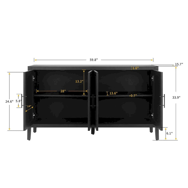 Akzent-Sideboard mit vier Türen, Stauraumschrank, Buffet für Esszimmer, Eingangsbereich und Flur