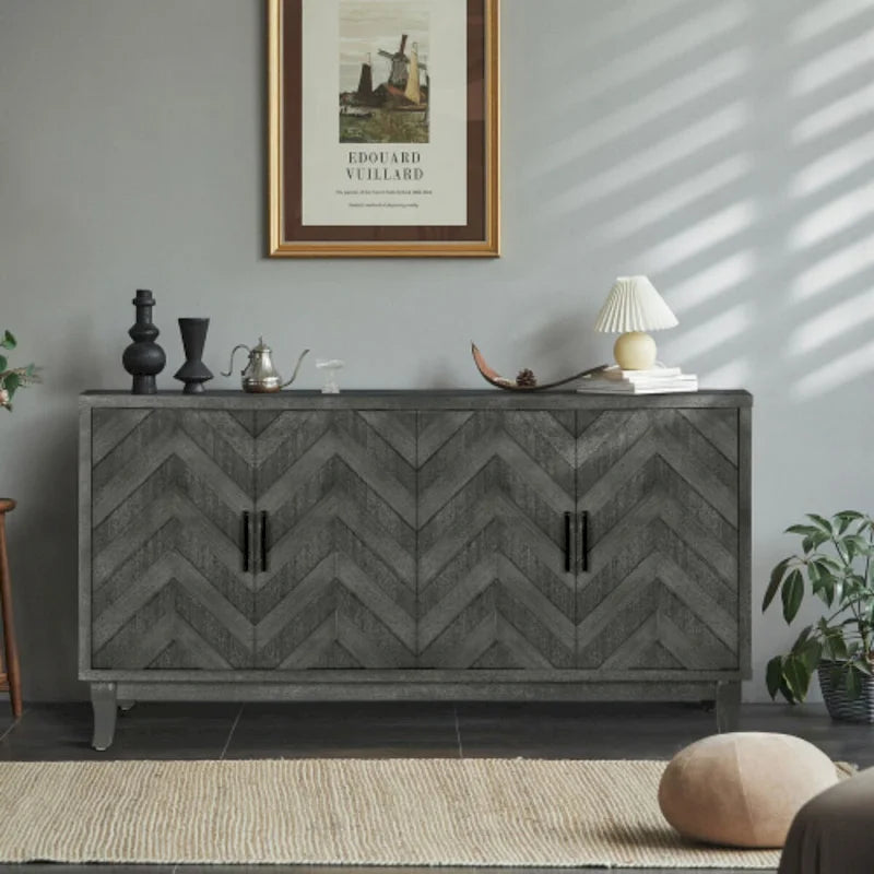 Akzent-Sideboard mit vier Türen, Stauraumschrank, Buffet für Esszimmer, Eingangsbereich und Flur