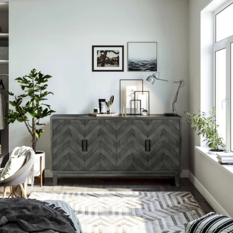 Akzent-Sideboard mit vier Türen, Stauraumschrank, Buffet für Esszimmer, Eingangsbereich und Flur