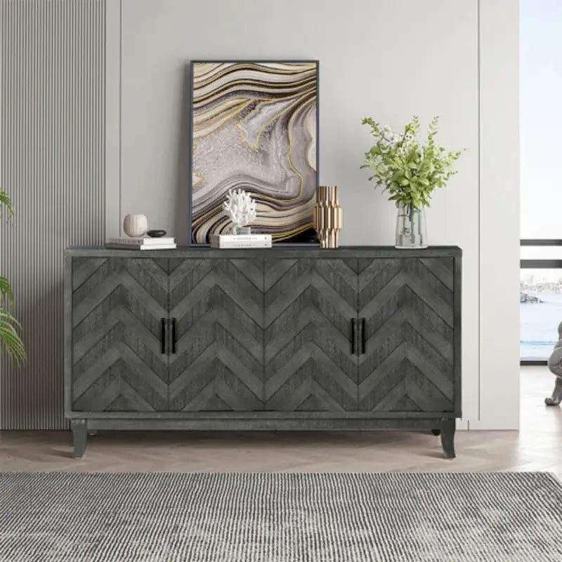 Akzent-Sideboard mit vier Türen, Stauraumschrank, Buffet für Esszimmer, Eingangsbereich und Flur