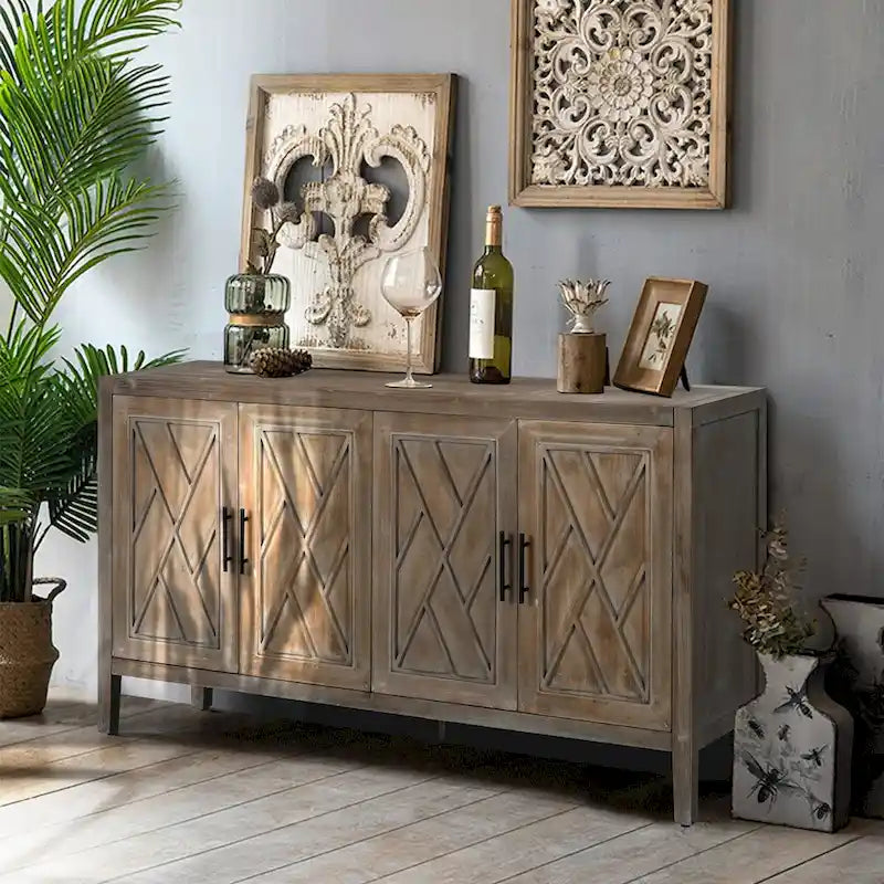 Akzent-Sideboard mit vier Türen, Stauraumschrank, Buffet für Esszimmer, Eingangsbereich und Flur