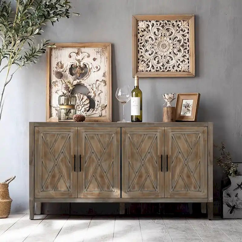 Akzent-Sideboard mit vier Türen, Stauraumschrank, Buffet für Esszimmer, Eingangsbereich und Flur