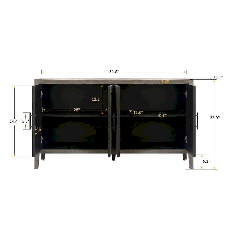Akzent-Sideboard mit vier Türen, Stauraumschrank, Buffet für Esszimmer, Eingangsbereich und Flur