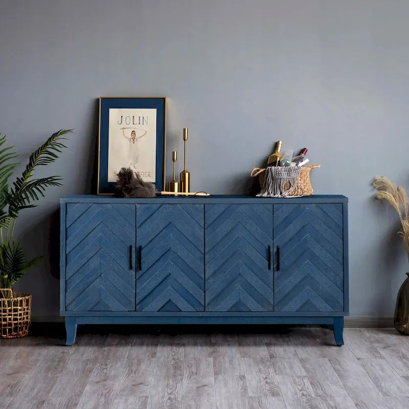 Akzent-Sideboard mit vier Türen, Stauraumschrank, Buffet für Esszimmer, Eingangsbereich und Flur