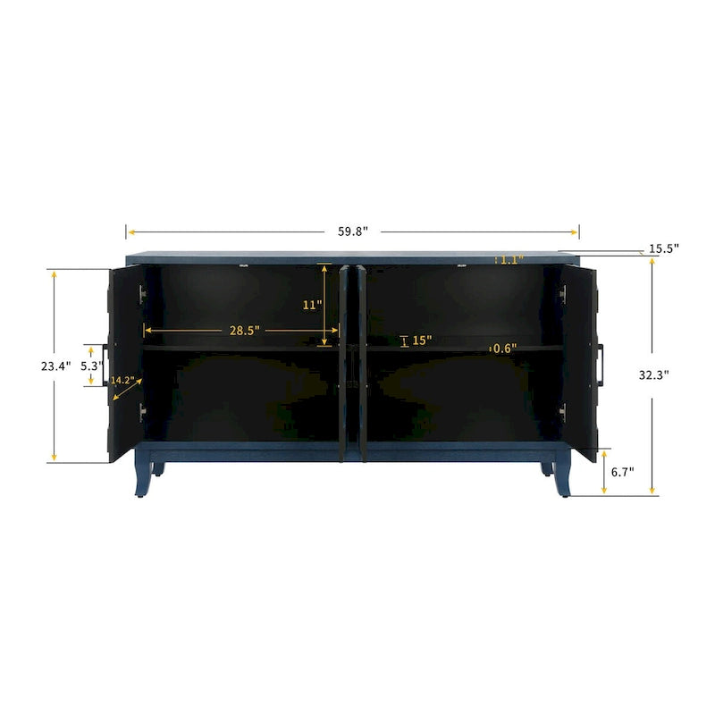 Akzent-Sideboard mit vier Türen, Stauraumschrank, Buffet für Esszimmer, Eingangsbereich und Flur