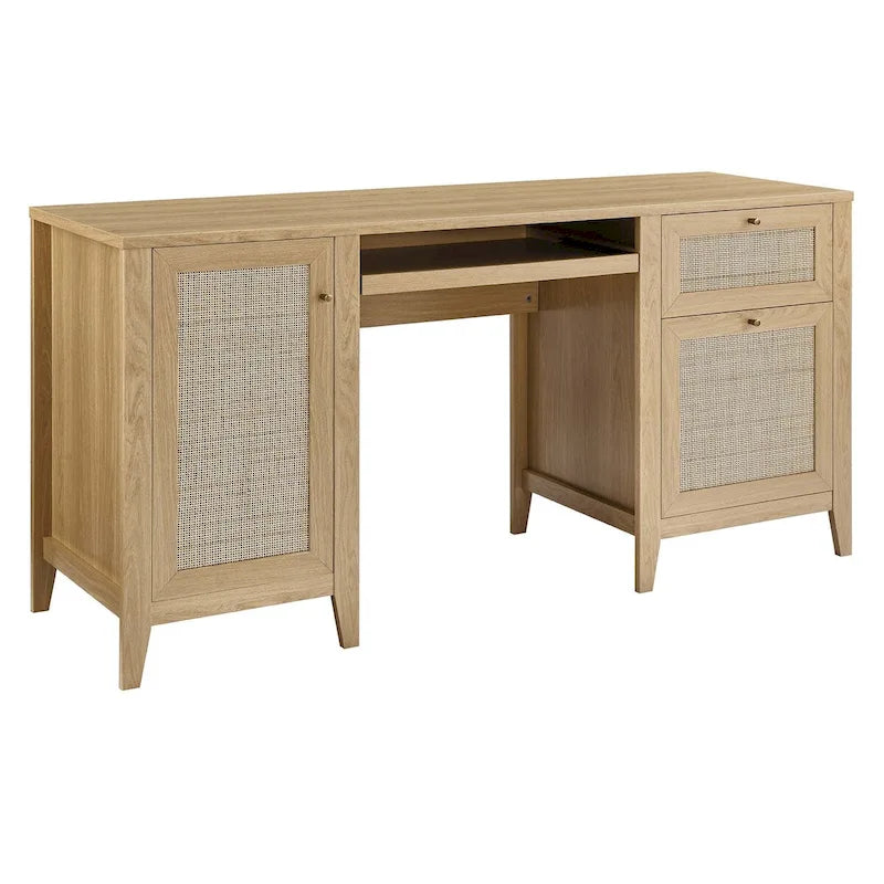 63 Zoll Rattansessel-Schreibtisch mit Tastaturablage und Stauraum