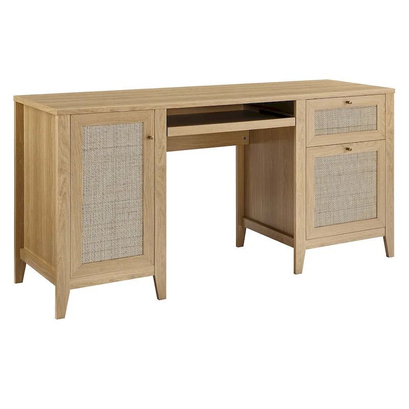 63 Zoll Rattansessel-Schreibtisch mit Tastaturablage und Stauraum