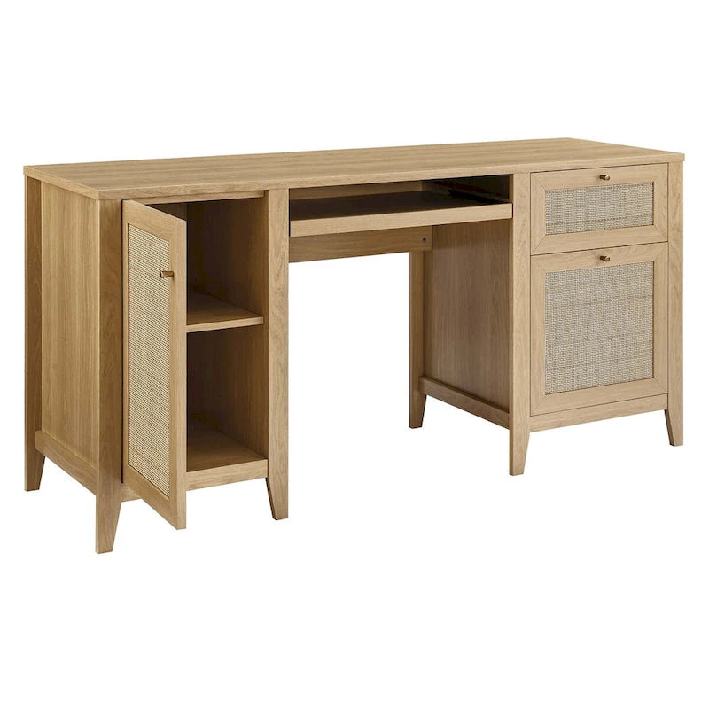 63 Zoll Rattansessel-Schreibtisch mit Tastaturablage und Stauraum