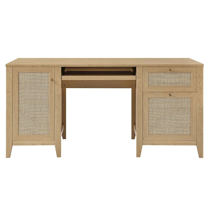 63 Zoll Rattansessel-Schreibtisch mit Tastaturablage und Stauraum