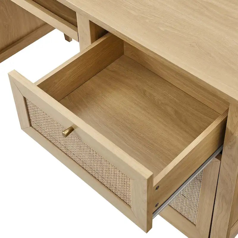63 Zoll Rattansessel-Schreibtisch mit Tastaturablage und Stauraum