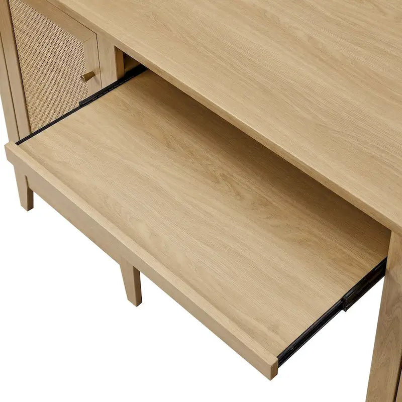 63 Zoll Rattansessel-Schreibtisch mit Tastaturablage und Stauraum