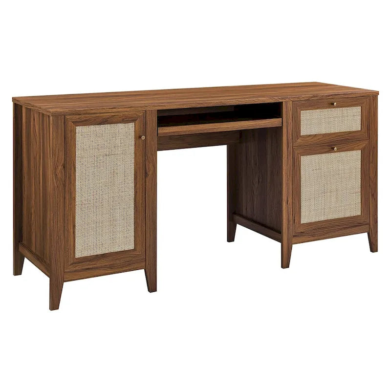 63 Zoll Rattansessel-Schreibtisch mit Tastaturablage und Stauraum