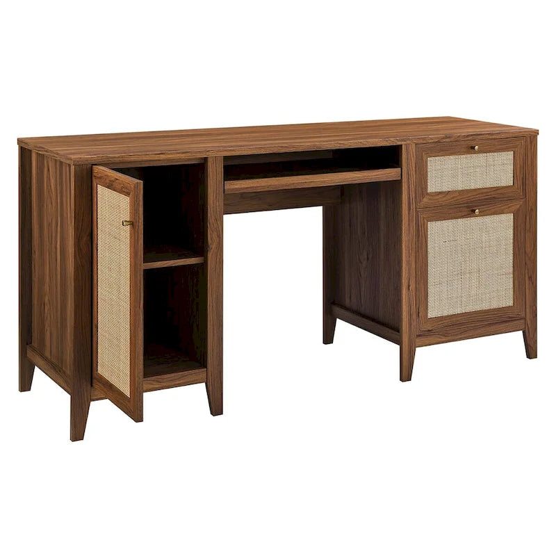 63 Zoll Rattansessel-Schreibtisch mit Tastaturablage und Stauraum