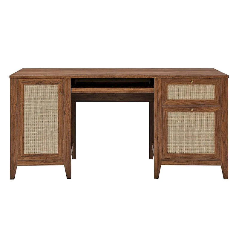 63 Zoll Rattansessel-Schreibtisch mit Tastaturablage und Stauraum