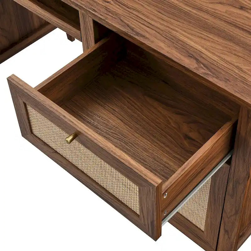 63 Zoll Rattansessel-Schreibtisch mit Tastaturablage und Stauraum
