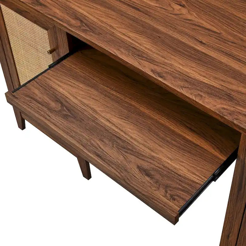 63 Zoll Rattansessel-Schreibtisch mit Tastaturablage und Stauraum