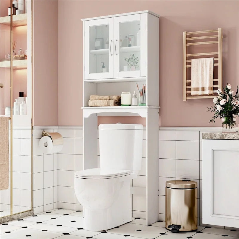 Badezimmerorganizer für über die Toilette, 2 Türen, 1 offenes Regal