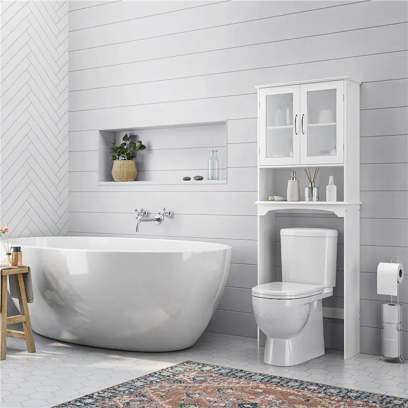 Badezimmerorganizer für über die Toilette, 2 Türen, 1 offenes Regal