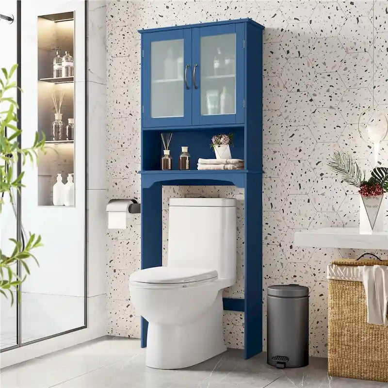 Badezimmerorganizer für über die Toilette, 2 Türen, 1 offenes Regal