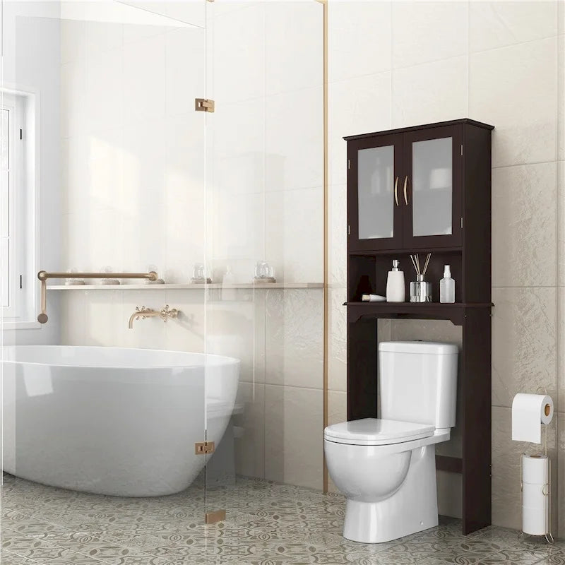 Badezimmerorganizer für über die Toilette, 2 Türen, 1 offenes Regal