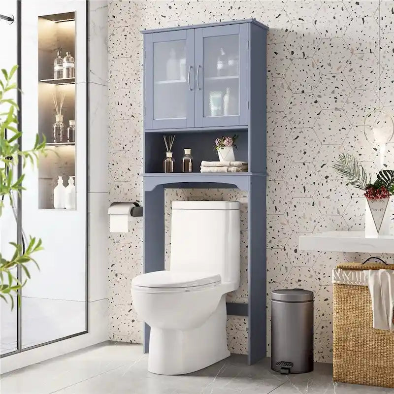 Badezimmerorganizer für über die Toilette, 2 Türen, 1 offenes Regal